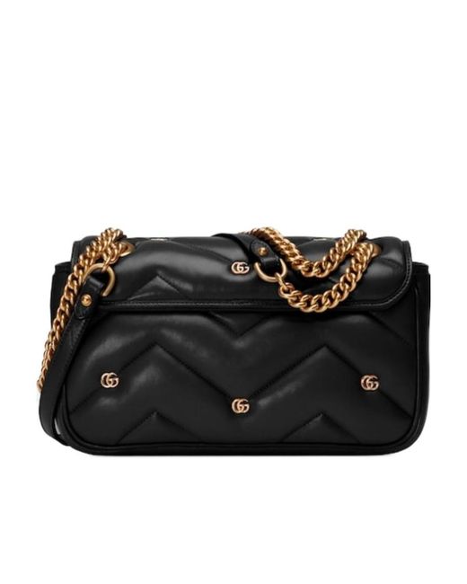 Gucci Black Gg Marmont Logo Plaque Small Shoulder Bag
