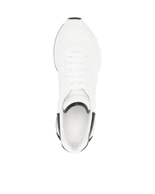 Alexander McQueen White Logo Printed Mesh Lace-Up Sneakers for men