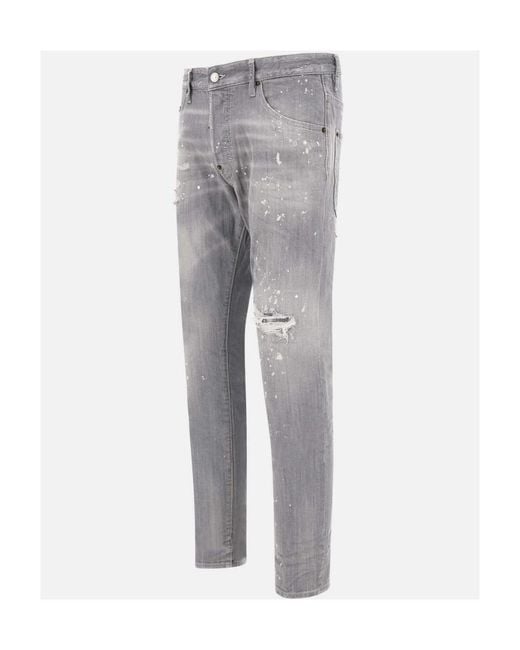 DSquared² Gray Skater Distressed Paint-Splatter Jeans for men