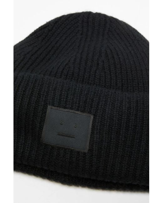 Acne Black Square Patch Beanie for men