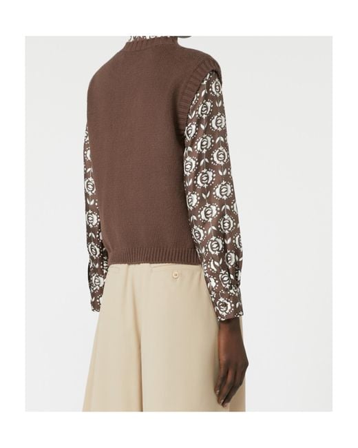 Weekend by Maxmara Brown Cotton-Blend Yarn Gilet