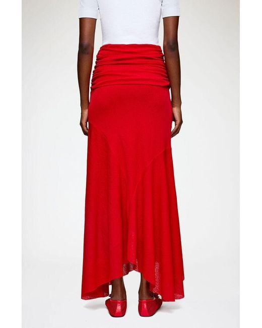 Ganni Red Draped Strapless Dress