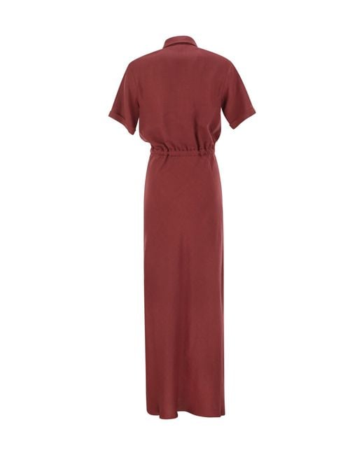 Brunello Cucinelli Red Drawstring Waist Maxi Dress
