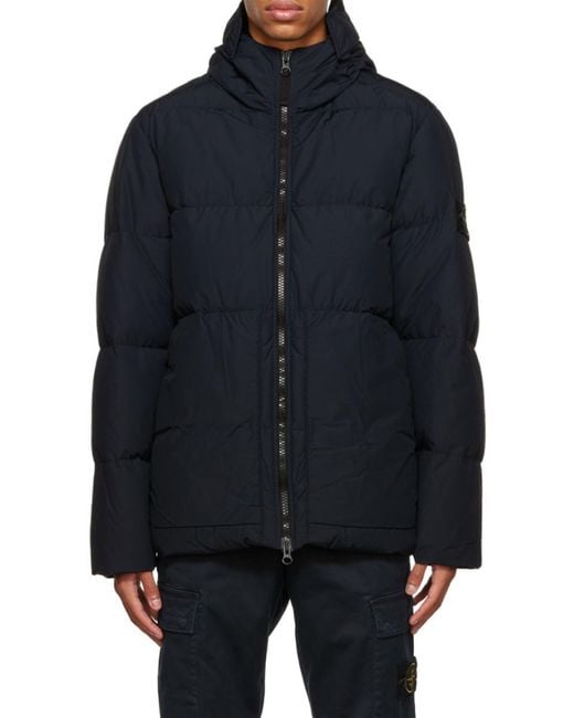 Stone Island Blue Compass-Patch Puffer Jacket for men