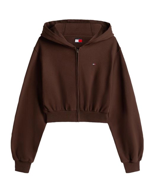 Tommy Hilfiger Brown Cropped Zip Up Hoodie