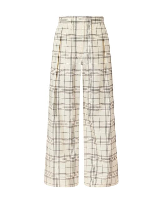 Jil Sander White Plaid Wide-Leg Casual Pants