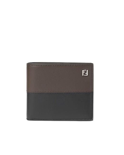 Fendi Gray Two-Tone And Ebony Leather Bi-Fold Wallet for men