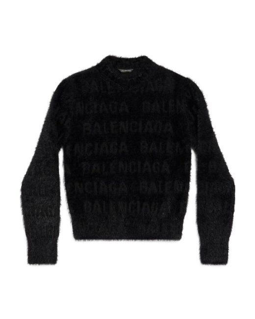 Balenciaga Black Logo-Knit Fuzzy Jumper