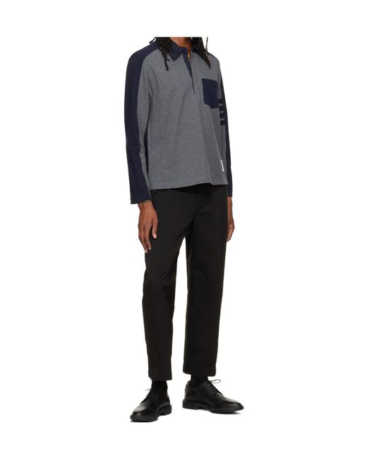 Thom Browne Gray Oversized Colorblock Rugby Polo for men