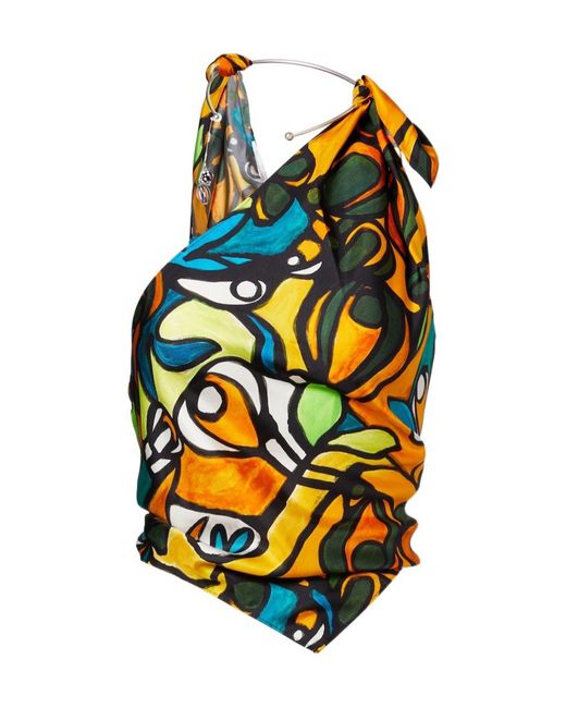 Christopher Esber Multicolor Printed Draped Silk Top