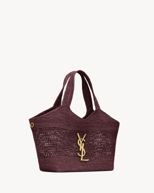 Saint Laurent Purple Icare Raffia Medium Handbag