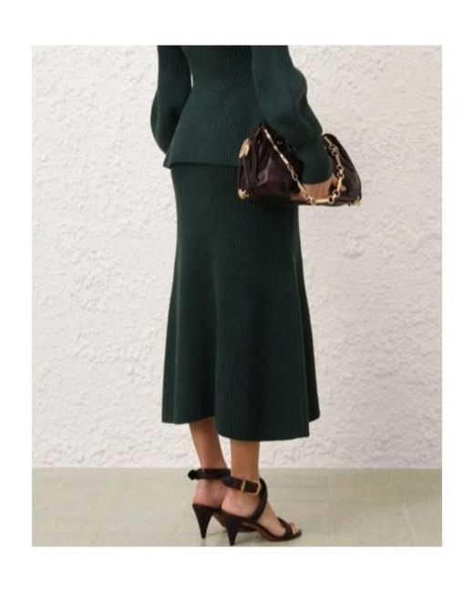 Zimmermann Green Hypnotic Ribbed Midi Skirt