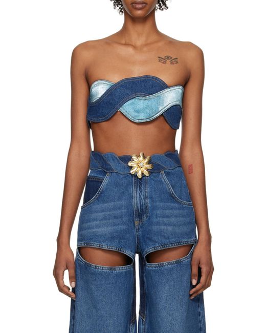 Area Blue Denim Patchwork-Design Top