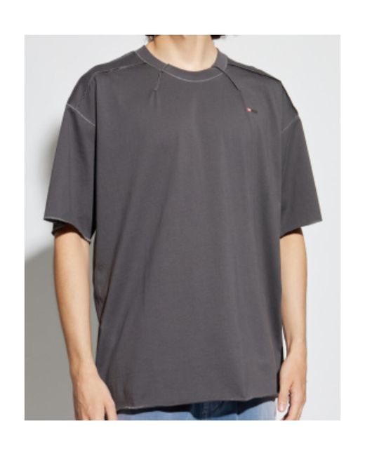 DIESEL Gray Stitch Cotton T-Shirt for men