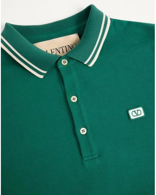 Valentino Green Vlogo Embroidered Short-Sleeved Polo Shirt for men