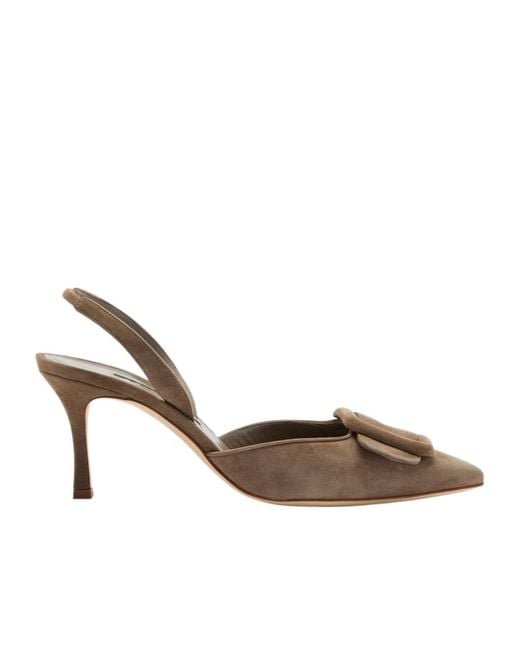 Manolo Blahnik Brown Maysli 70 Suede Slingback Pumps