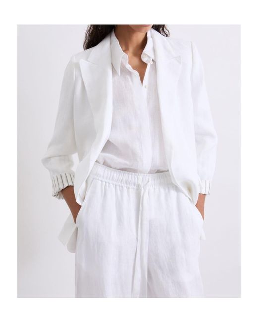 Marella White Long-Sleeve Blazer With Lapel Collar