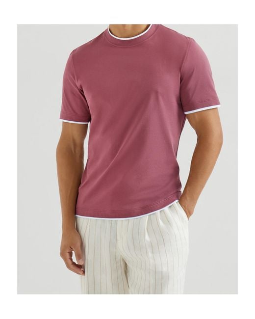 Brunello Cucinelli Pink Cotton Faux-Layered T-Shirt for men