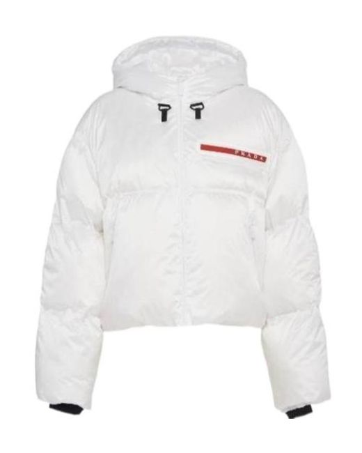 Prada White Cropped Technical Re-Nylon Down Jacket