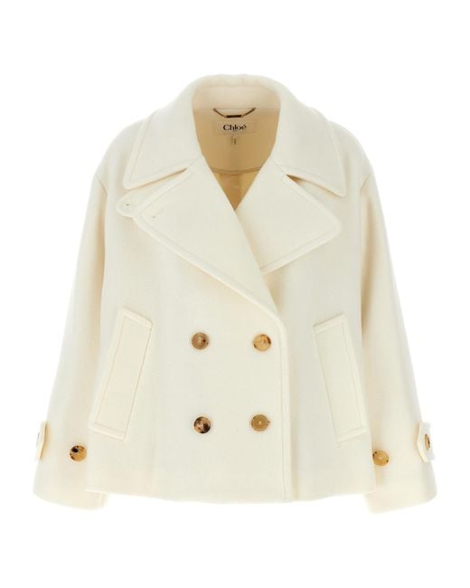 Chloé Natural Chloé Double-Breasted Long-Sleeved Coat
