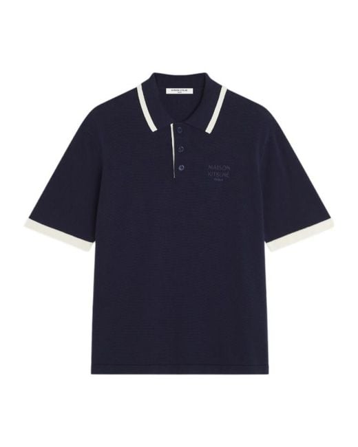 Maison Kitsuné Blue Ribbed-Trim Polo Shirt for men