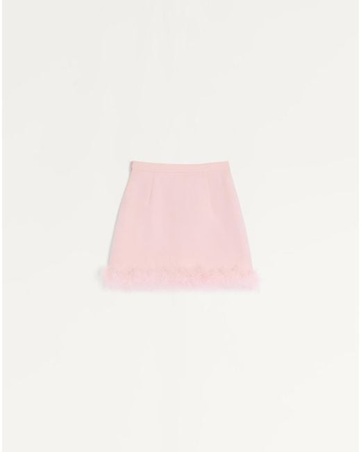 Valentino Pink Short Crepe Couture Skirt With Feathers