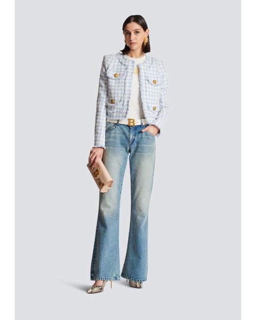 Balmain Blue Tweed Embossed Jacket