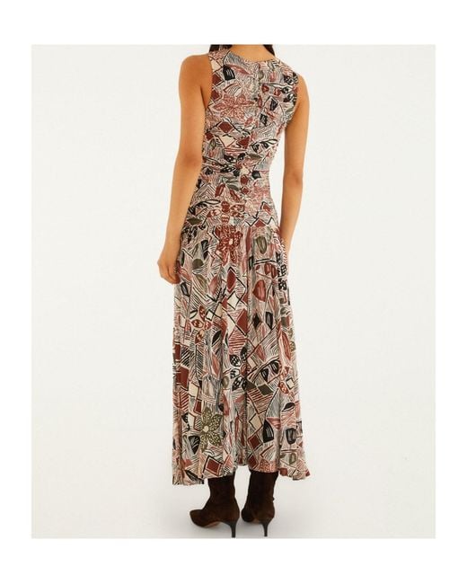 Farm Rio Brown Abstract-Print Ruched Midi Dress
