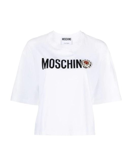 Moschino White Logo-Print Appliqué-Detail T-Shirt