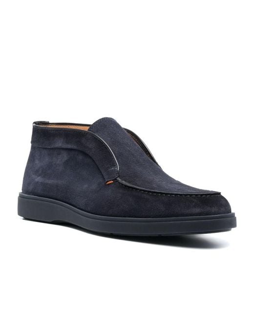 Santoni Blue Round Toe Slip-On Ankle Boots for men