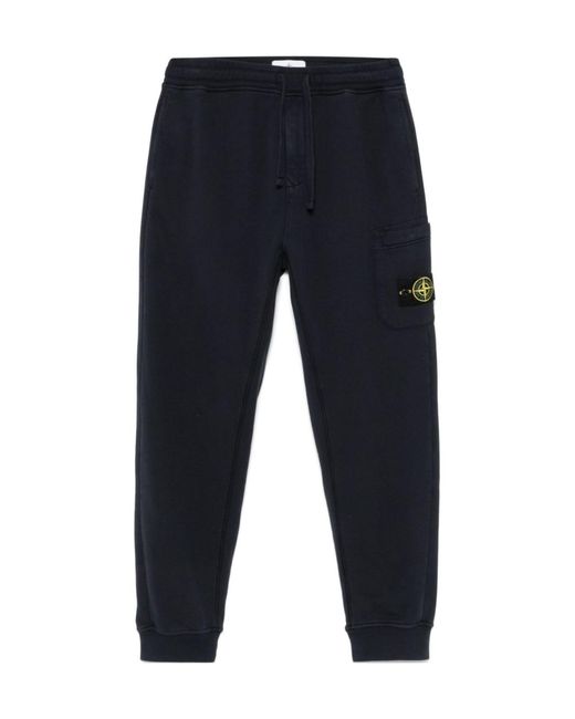 Stone Island Blue Compass Patch Drawstring Trousers for men
