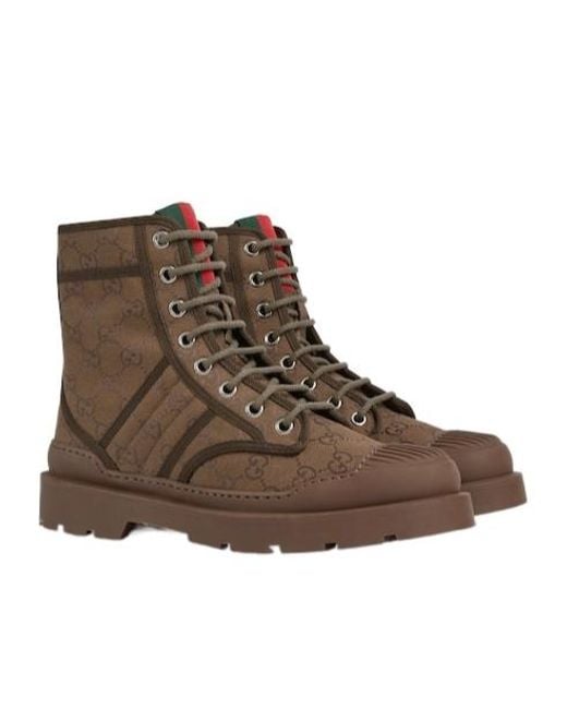 Gucci Brown Monogrammed Lace-Up Boots for men
