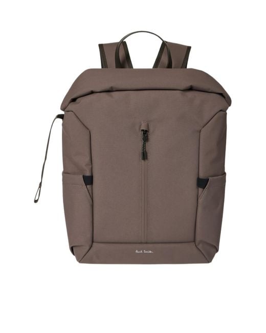 Paul Smith Brown Roll-Top Logo Backpack for men