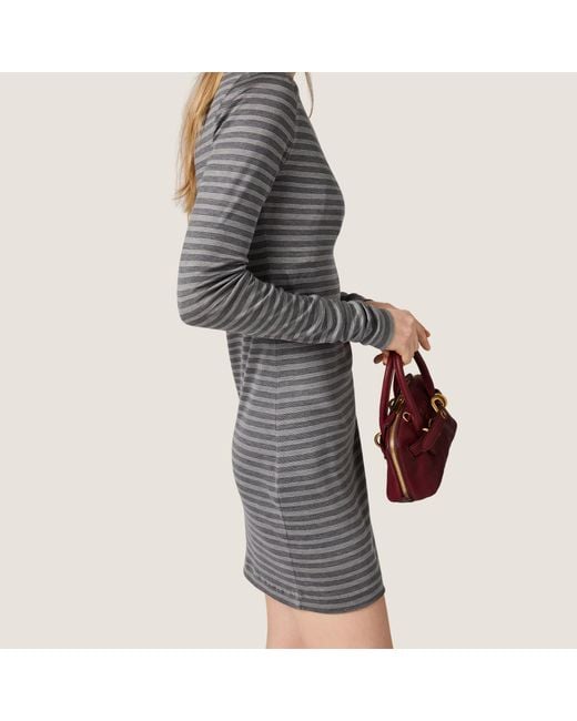 Miu Miu Gray Striped Jersey Mini-Dress