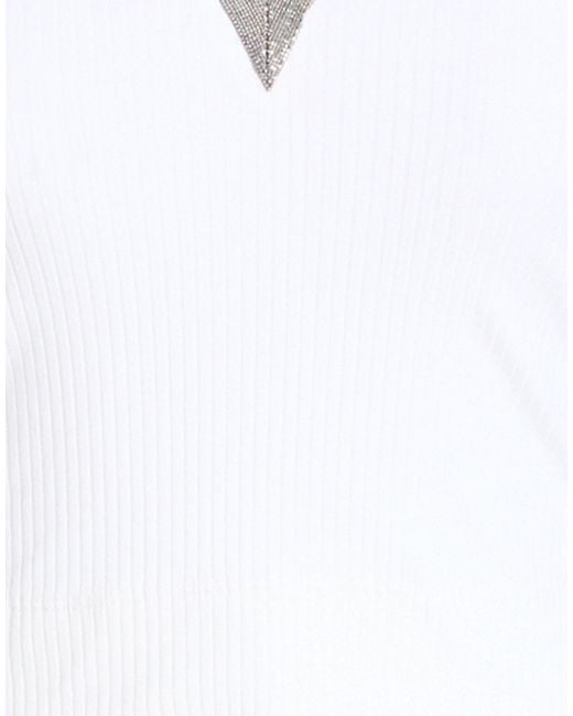 Brunello Cucinelli White Solid Color V-Neck Sleeveless Top