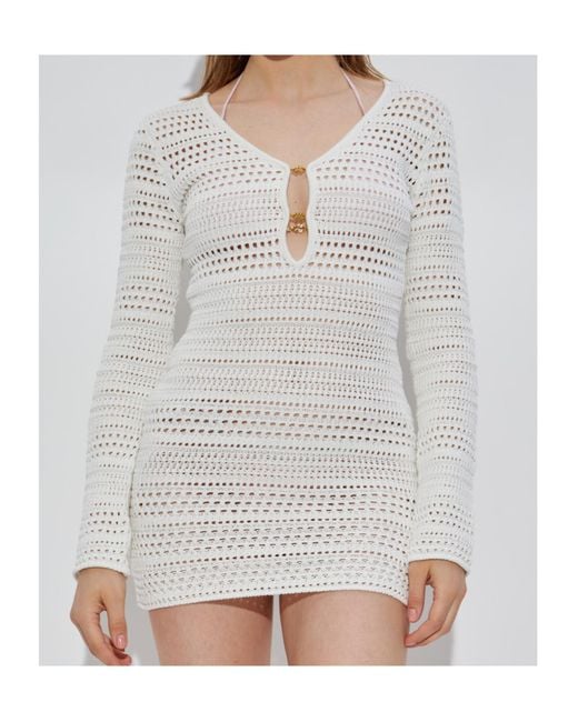 Amiri White Crochet Knitted Mini Dress