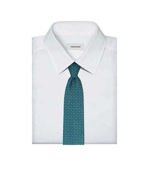 Ferragamo Blue Gancini Square Print Silk Tie for men