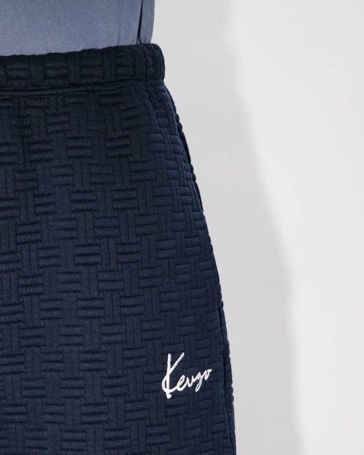 KENZO Blue Weave Logo Embroidered Bermuada Shorts for men