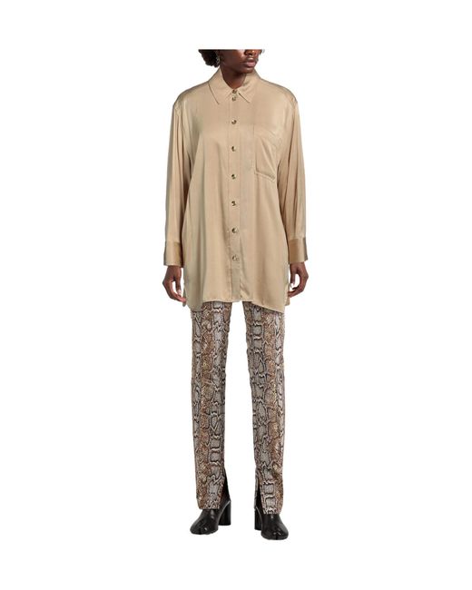 Ganni Natural Solid Satin Long Sleeve Shirt