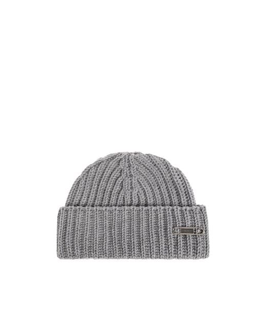 Givenchy Gray Ribbed Beanie Hat for men