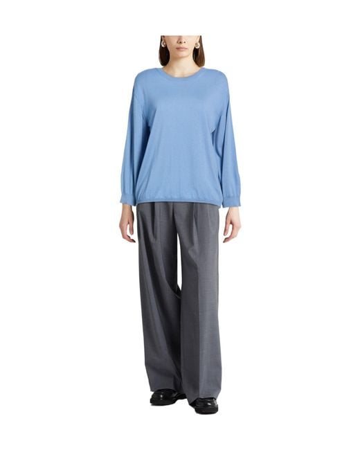 Max Mara Blue Solid Color Wool Knit Top