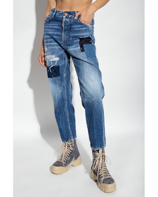 DSquared² Blue Boston Straight-Leg Distressed Jeans