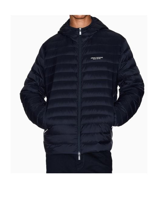 ARMANI EXCHANGE Blue Hooded Down Jacket for men