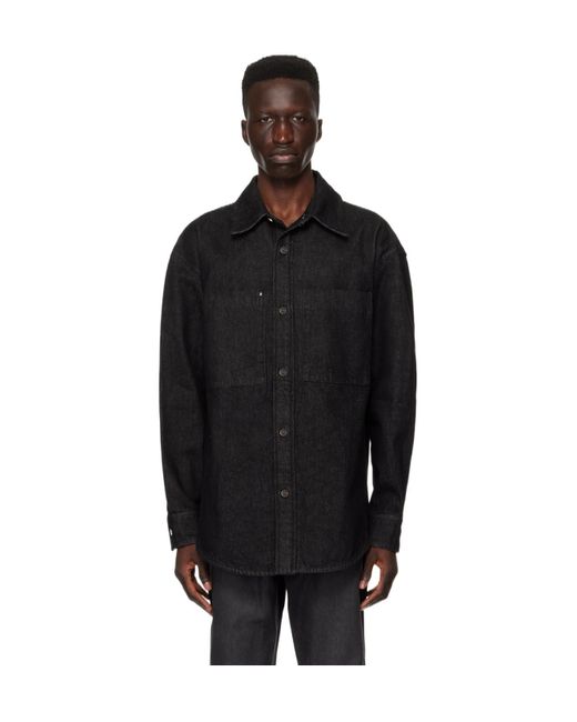 Wooyoungmi Black Logo Print Denim Shirt for men