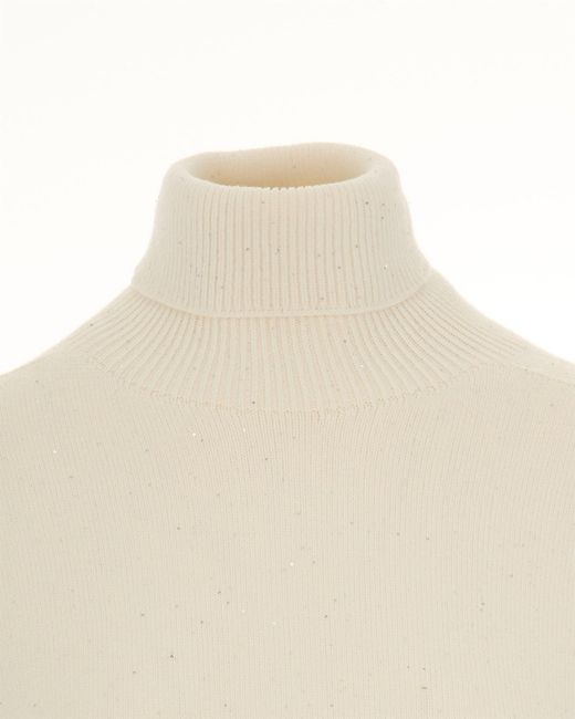 Liu Jo Natural Sequin Embellished Polo-Neck Jumper