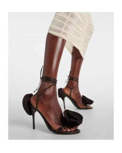 Magda Butrym Black Floral-Appliqué Satin Sandals
