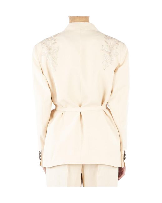Blugirl Blumarine Natural Lace-Embellished Belted Blazer