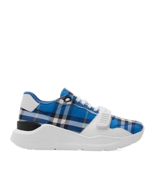Burberry Blue Checked Lace-Up Sneakers for men
