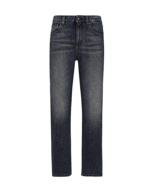 Dolce & Gabbana Blue Logo Plaque Low-Rise Jeans