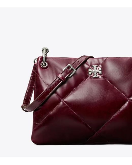 Tory Burch Red Small Kira Diamond Quilt Distressed Shoulder Bag